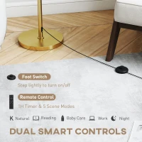 HOMCOM Lampă de Podea cu Telecomandă și Luminozitate Reglabilă 3000K-6000K, Abajur din Material Textil, Auriu(m-5)