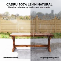 Outsunny Bancă de Grădină cu 2 Locuri din Lemn de Brad cu Bază în Formă de X, Bancă Rustică pentru Exterior Fără Spătar, pentru Patio, Verandă, Balcon, 114L x 40l x 46h cm, Finisaj Carbonizat(m-4)