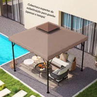 Outsunny Toldo de Substituição 3x3 m com Teto Duplo Orifícios de Drenagem e UPF 30+ Apenas Toldo NÃO Inclui Estrutura Caqui(m-7)