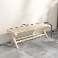 Outsunny Banco de Jardim em Madeira Maciça Banqueta de Jardim com Assento em Ripas Efeito Madeira 140x40x43 cm Madeira Natural(m-3)