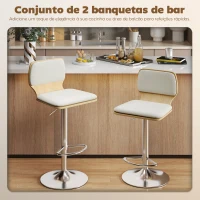 HOMCOM Conjunto de 2 Bancos de Bar Giratórios com Altura Ajustável Estofados em Tecido Tipo Linho com Base em Aço 41x47,5x81-102 cm  Bege(m-4)