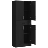 HOMCOM Buffet haut armoire de cuisine 4 portes 2 placards et 1 tiroir central hauteur 180 cm avec 2 étagères réglables noir(m-1)