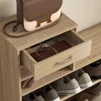 HOMCOM Mobile Appendiabiti 3 in 1 con Scarpiera e Specchio, Ganci e Cassetti, in Legno, 90x10x91 cm, color Quercia(m-8)