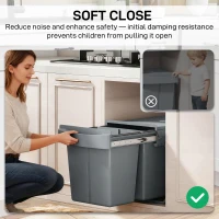 HOMCOM Coș de gunoi retractabil sub chiuvetă, 2 găleți de 20L, Gri(m-7)