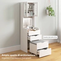 HOMCOM Toeletta Trucco con Specchio Illuminato e Sgabello, Luce Regolabile, Cassetti e Armadietto, Bianco(m-6)