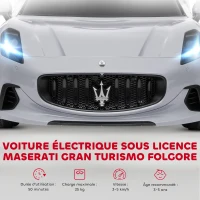 AIYAPLAY Voiture électrique pour enfants sous licence Maserati Gran Turismo Folgore, 12V avec télécommande, de 3 à 5 ans, gris(m-4)