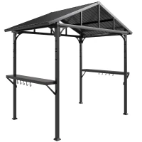 Outsunny Abri pour Barbecue, tonnelle de jardin en Acier avec 2 Étagères Latérales et Crochets, 252 x 156 x 248 cm, Noir(m-12)