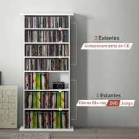 HOMCOM Estantería para CDs y DVDs Estrecha con 8 Compartimentos Estantes Ajustables 58x24x126,3 cm Blanco(m-8)