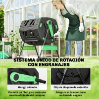 Outsunny Compostador Giratorio 200L con Sistema de Ventilación y Base de Metal para Compostaje de Residuos Orgánicos Verde(m-5)