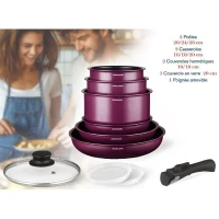 Batterie de cuisine - Tous feux dont induction - ARTHUR MARTIN - AM2991 - Aluminium revetement anti-adhésif - 10 pieces - Prune(m-2)