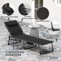 Outsunny Tumbona Plegable con Respaldo Ajustable Reposacabezas Bolsillo Lateral Bandeja y Estructura de Acero 190x60x31 cm Negro(m-5)