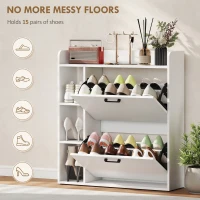 HOMCOM Dulap pentru pantofi slim cu 2 sertare rabatabile și 3 rafturi, Capacitate 15 perechi, 83x24x90.5 cm, Alb(m-4)