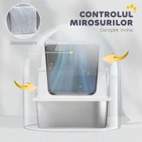 PawHut Litieră Extra Mare din Oțel Inoxidabil, Tavă de Nisip pentru Pisici cu Lopățică, Capac Rabatabil(m-6)