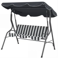 Outsunny Balanço de Jardim 3 Lugares Toldo Impermeável Inclinação Ajustável Almofadas Assento Encosto Cinza Branco Listrado(m-8)