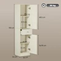 HOMCOM Armario Alto de Baño Mueble Auxiliar con 1 Cajón 2 Puertas y Estantes Interiores Ajustables 34x34x150cm Natural(m-3)