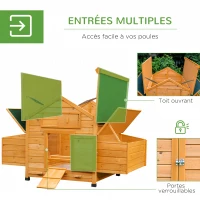 PawHut Poulailler en bois accueillant 4 poules, cage à poules avec pondoir, toit imperméable ouvrable, tiroir amovible, jaune(m-5)