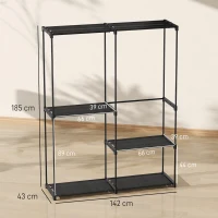 HOMCOM Dulap de Haine cu 2 Bare și 4 Rafturi, din Material Non-Țesut, Plastic și Oțel, 142x43x185 cm, Negru(m-3)