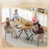 HOMCOM Table à manger ronde pour 4 personnes 120 cm style industriel avec plateau aspect bois, piètement croisé en acier, chêne(m-5)