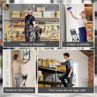 HOMCOM Escada Dobrável com 4 Degraus Apoio para os Braços e Suporte para Ferramentas 50x83x157,5 cm Preto(m-5)