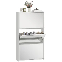HOMCOM Dulap de Pantofi cu Oglindă și 3 Sertare Rabatabile 65x17x114.5 cm Alb(m-11)