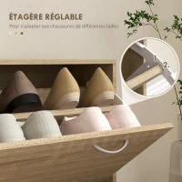 HOMCOM Meuble d'entrée vestiaire panneau porte-manteau, miroir et banc à chaussures - 6 crochets 90x10x91cm effet bois naturel(m-6)