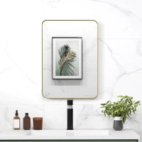 HOMCOM Miroir murale miroir salle de bain rectangulaire avec cadre en alliage d'aluminium or pour chambre, salon 50 x 70 cm(m-10)
