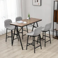 HOMCOM Ensemble table de bar avec tabourets table à manger debout avec 4 chaises rembourrées pieds en acier 120x60x91cm gris(m-7)