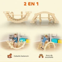 AIYAPLAY 2 en 1 Arco de Escalada de Madera y Caballito Balancín Estructura de Escalada Montessori para Niños de 2-4 Años Natural(m-4)