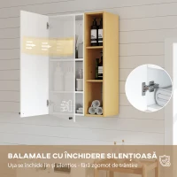 HOMCOM Dulap Baie Montat pe Perete cu Uși Soft Close, Dulap Suspendat cu Rafturi Reglabile și 3 Polițe Deschise, pentru Living sau Hol, 59.5x30x90 cm, Alb și Lemn(m-6)
