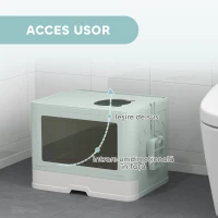 PawHut Litieră de nisip pentru pisici cu Capac, Intrare Dublă, Sertar, Lopățică, Verde(m-5)