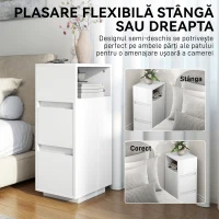HOMCOM Set de 2 Noptiere Moderne cu 2 Sertare și Raft Deschis, 25x30x65 cm, Alb(m-6)