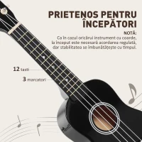 HOMCOM Ukulele Soprano de 21 Inchi pentru Începători, din Lemn cu Corzi din Nailon, Pană și Coardă de Rezervă, Negru(m-5)