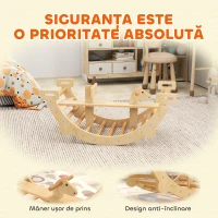 AIYAPLAY Arc Montessori din Lemn pentru Copii 2-4 Ani, Convertibil în Balansoar, 110x52x45 cm, culoare lemn(m-6)