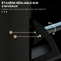 HOMCOM Meuble à chaussures, armoire à chaussures 3 portes abattants 15 paires, étagères réglables, 54 x 24 x 117,5 cm, noir(m-5)