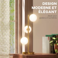 HOMCOM Lampe de chevet avec 3 abat-jours globe, lampe de table moderne avec base en acier et douilles G9, 53H cm, ton laiton(m-4)