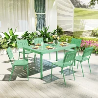 Outsunny Table de jardin extérieure avec 6 chaises, plateau à lattes 150 cm, structure en acier anti-rouille, vert(m-10)