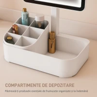 HOMCOM Oglindă de Machiaj cu Lumină, Reîncărcabilă cu Ecran Touch, 2 Moduri de Iluminare și Rotire 180°, Alb(m-8)