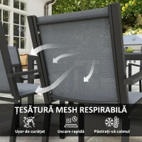 Outsunny Set de Mobilier de Grădină cu 7 Piese, Masă și 6 Scaune Stivuibile, Mobilier din Oțel Textilen, Gri Deschis(m-6)