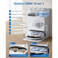 ECOVACS T50 OMNI White Gen2 - Aspirateur Robot avec Station - 21000Pa - Brosse latérale et serpilliere Extensibles - ZeroTangle 2.0(m-3)