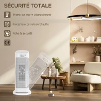 HOMCOM Chauffage d'appoint en céramique 2000 W, radiateur électrique soufflant 4 modes, thermostat réglable, 20x20x49cm, blanc(m-7)