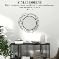 HOMCOM Miroir rond en métal filaire noir, décoration style moderne, diamètre Φ65 cm(m-4)