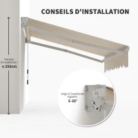 Outsunny Store banne manuel rétractable 200 x 250 cm store exterieur terrasse avec manivelle, imperméable et anti-UV, crème(m-8)