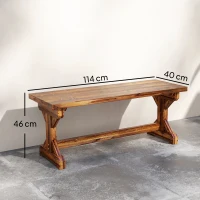 Outsunny Bancă de Grădină cu 2 Locuri din Lemn de Brad cu Bază în Formă de X, Bancă Rustică pentru Exterior Fără Spătar, pentru Patio, Verandă, Balcon, 114L x 40l x 46h cm, Finisaj Carbonizat(m-3)