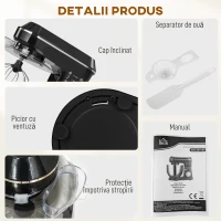 HOMCOM Mixer Planetar cu Bol Inox 7L, 1400W 6 Viteze Pulse, Cap Înclinat, Mixer Profesional Antiderapant cu Cârlig pentru Aluat, Tel, Batător, Capac și Accesorii(m-7)