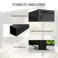 Outsunny Pergola de jardin 3 x 3 m tonnelle de jardin avec Auvent coulissant, structure métallique, pour extérieur, Gris Foncé(m-5)