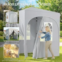 Outsunny Tonnelle de jardin 2 x 2 m pop up tente pliante réglable hauteur protection UV50+ 4 parois latérales sac gris clair(m-5)