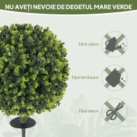 HOMCOM Set 2 Plante Artificiale de Buxus de 40 cm cu Tija Integrată pentru Interior și Exterior, Verde(m-5)