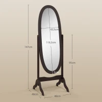 HOMCOM Miroir à pied ovale style shabby chic inclinaison réglable 48 x 46 x 147 cm mdf café(m-3)