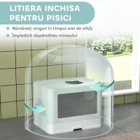 PawHut Litieră de nisip pentru pisici cu Capac, Intrare Dublă, Sertar, Lopățică, Verde(m-8)