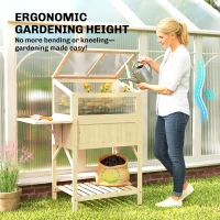 Outsunny Podwyższona grządka z nasadką szklarniową z drewna Skrzynka do sadzenia ze szklarnią składana boczna półka dolna półka Drewno naturalne(m-7)